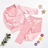 Детские дети Pajamas silk сатин топы падает на осень зима с длинным рукавом ночная одежда девушка мальчик пижамские наборы 2409 v2