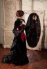 Velvet Corset Wedding Dresses Black red Vampire gothic Evil queen Victorian Bridal Gown Skirt with Long Sleeve jacekt plus size