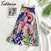 Women's Cartoon Skirt Spring Midi Calf Length Europen Long Pleated High Waisted Female Streetwear s Womens 210514