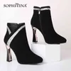 Sophitina Buty dla kobiet Wiosna Jesień Elegancki Kid Suede Patchwork Zip Botki Okrągłe Toe Super High Heel Women Boots So675 210513