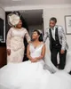 2022 Robes de mariée sirène en dentelle élégante perlée pure bijou cou plus taille robes de mariée plissée balayage train tulle robe de novia