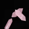 Aléatoire 1PC Natural Rose Quartz Double Bagueuses à double terminaison Points de cristal Rose Reiki