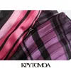 TRAF Women Chic Fashion Color Striped Pleated Midi Skirt Vintage High Waist Side Zipper Female Skirts Faldas Mujer 210415