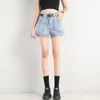 Mulheres Alto Cintura Preto Denim Shorts com cinto Casual Feminino Largo Pernas Azul Slim Fit Big Bolso Jeans 210430