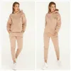 Kostenloser Herbst Fleece Brief Hoodie Pullover Set Frauen Mode Lässig Mit Kapuze Hosen Sport 2-Stück 210524