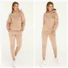 Gratis Höst Fleece Brev Hoodie Sweater Set Kvinnor Mode Casual Hooded Pants Sport 2-stycke 210524