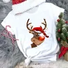 Women's T-Shirt FIXSYS Women White Female Cartoon Reindeer Cute Graphic Tee Merry Christmas T Shirt Short Sleeve Casual Tops