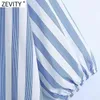 Women Sweet Peter Pan Collar Striped Print Casual Shirts Office Lady Lantern Sleeve Blouse Chic Summer Blusas Tops LS9158 210416