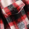 Retro Brytyjski styl Lapel Z Długim Rękawem Dark Red Woolen Casual Koszula Kurtka Wiosna I Jesień 210521