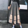 Vintage Mesh Gothic Black Long Rok Mode Dames Lolita Elastische Hoge Taille Patchwork Casual Kleding Streetwear 210421