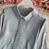Korobov col rabattu chaîne conception à manches longues chemises dentelle Patchwork élégant Blouse femmes nouveaux hauts bureau dames Blusa 210430