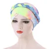 Braça Hijab Caps Inner Bonnet Headscarf Moda Tie-tintura Impressão Turbante Chapéu Muslim Cancer Cabeça Cabeça Pronto para usar
