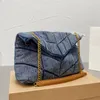 Kedje messenger väska axel handväska handväskor denim canvas mode guld silver hårdvara brev hasp hig kvalitet kors kroppsväskor flap plånbok