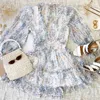 Boho inspirowany Harlow Floral Print Ruffle Dress Backless V-Neck Dres Mini Plus Size Dress Dress Dress 210719
