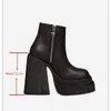 Avrupa ve Amerikan Moda Yuvarlak Ayak Fermuar Kadın Ayakkabı Süper Yüksek Kalın Topuk Deri Ayak Bileği Çizmeler Bayan Platformu Topuklu 210911