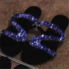 2021 Women Flat Slides Designer sandals Fashion Girls Rhinestone Slipper Black White Summer Beach flip flops Large Size 35-43 Top Quality W2