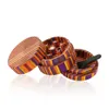 45*31 MM Natural Wooden Smoking Tobacco Herb Grinder With Rainbow Wood Design 3 Piece Handmade Smoke Spice Grinders Accessories