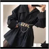 & Fashion Aessoriesgold Big Chain Buckle Tassel Belts For Women Coat Solid Wide Elastic Waistbands Dress Black Stretch Cummerbund Party Aess