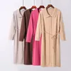 Mode casual lapel stickad klänning dam Koreansk rakt smal solid färg lång tröja kvinnor spetsar kvinnor 210420