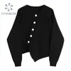 Irregular único suéter preto camisola preta primavera bainha Cardigan Cardigan Tops Coreano Solto Streetwear Ol Knitwear 210417