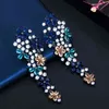 CWWZIRCONS LONG Drop Flower Multi Color Blue Cubic Zirconia Earrings For Women Fashion Statement Wedding Party Jewelry CZ669 220118851619