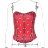 ANJAMANOR Bandana Imprimé Vintage Corset Tops À Porter Femmes 2020 Mignon Sexy Club Bustier Crop Débardeur Rouge Noir Bleu D15BI13 Y0824