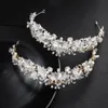 Ręcznie robione kryształowe akcesoria do włosów ślubnych Rhinestone Tiara Bridal Headband Crowns HEDPEce Clear Pearle na wieczorne imprezę7481429