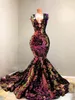 Aso Ebi African Sparkly Mermaid Evening Formal Dresses Sequin Velvet 2021 Autumn Winter Women Glitter Prom Party Gowns Deep V Neck Court Train Robe de soirée