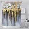 3D Print Shower Curtains Gold Leaf Flower Waterproof Showers Curtain Bath Screen Bathroom Decor With Hooks