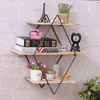 Retro Rhombus Wood Iron Craft Wall Shelf Multi-Function Rack Store Hem Art Display Industriell stil Decor 211102