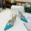 Pointed Toe Silk Satin High Heel Sandals Women Crystal pearl chain Decor Ankle Strappy Pumps Sexy Wedding Bride Shoes 2022