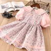 Sommar tjej blommig prinsessa klänning baby casual klänningar barn europa stil kläder barn bomull docka krage vestidos 2-6y 210615