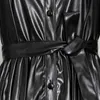 Черное кружевное кожаное платье для женщин отвороты с длинным рукавом кнопка ruched минималистский MIDI платья женская осень 210520