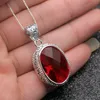 Colliers de pendentif Hermosa Amazing Ovale Blood Blood Red Garnet Silver Couleur pour femmes Collier de chaîne de charmes 20 Inch309L