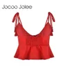 Jocoo Jolee Basic Deep V-Neck Donne Camis Hollow Out Donne Manica Corta Top Basic Tops Casual Style Style Style Arrival 210619