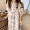 Printed Women O-Neck Chic Short Sleeve Sleepwear Floral Vintage Comfortable Cotton Fashion Pajamas Dress 210525