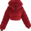 女性のジャケット女性のファッション冬の毛皮の毛皮のトリミングコートふわふわのジップフード付き暖かい短いジャケット