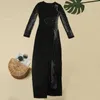 Women's Jumpsuits & Rompers Beautiful Crystal Jumpsuit Gown Black Sparkle Hollow Out Sequins Skinny Mesh Romper One Piece O229i