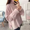 Hoher Kragen Warm Rot Rosa Gestrickte Pullover Frauen Tops Herbst Winter Lose 3 Farbe Stricken Rollkragenpullover Damen Jumper Weibliche 210922