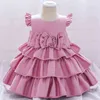 2021 Formalny chrzcielski Dress 1st Urodziny Sukienka Dla Baby Girl Clothig Bow Księżniczka Sukienki Eleganckie Party Dress Backless 1 2 5 Year G1129