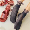 Kvinnor Transparent Mesh Glass Silk Socks Summer Crystal Lace Solid Sock För Ladies Elastiska Sexiga Ultrathin Velvet Strumpor