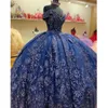 Abiti Quinceanera blu navy con perline di lusso con applique in pizzo al largo della spalla Sweet 16 Dress vestido de 15 anos Ball Prom Gowns