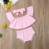 Toddler Girl Clothes Set 2020 Newborn Baby Infant Off Shoulder Tops Sleeveless T-Shirt + Shorts + Headband 3PCS Outfit Baby Clothing 2617 Q2