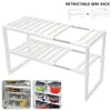 Titulaire Étagère De Cuisine Organisateur Type De Sol Réglable Extensible Double Couche Vaisselle Rack De Stockage Sous Évier Étagère Multifonction 210705