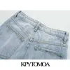 KPYTOMOA KVINNOR Chic Fashion Ripped Hole Side Fickor Jeans Vintage High Waist Zipper Fly Denim Kvinna Ankelbyxor Mujer 210730