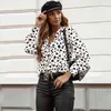 Camicetta a maniche lunghe taglie forti con scollo a V Camicie da donna Casual da ufficio Camicetta elegante con stampa a cuore Top Autunno Inverno 210415