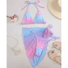Peachtan Sexy string swimwear female Print bikini 2021 Triangle swimsuit women Skirt mesh 3 pieces set Micro bathing suit new X0522