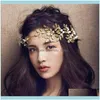 Jewelrybaroque Jewelry Vintage Gold Leaf Pearl Headband Hair Aessories Bridal Headpieces Headwear Wedding Tiaras Crown Clips & Barrettes Dro