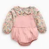 0-3Yrs geboren Baby Mädchen Floral Gefälschte Zweiteilige Langarm Kleidung Strampler Frühling Herbst Kleinkind Overalls 210429