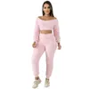 Moda Bady Pink Autunno Inverno Abbigliamento Tuta Donna Set coordinati Slash Collar Pullover Top Pantaloni larghi Pantaloni sportivi Suit 210525